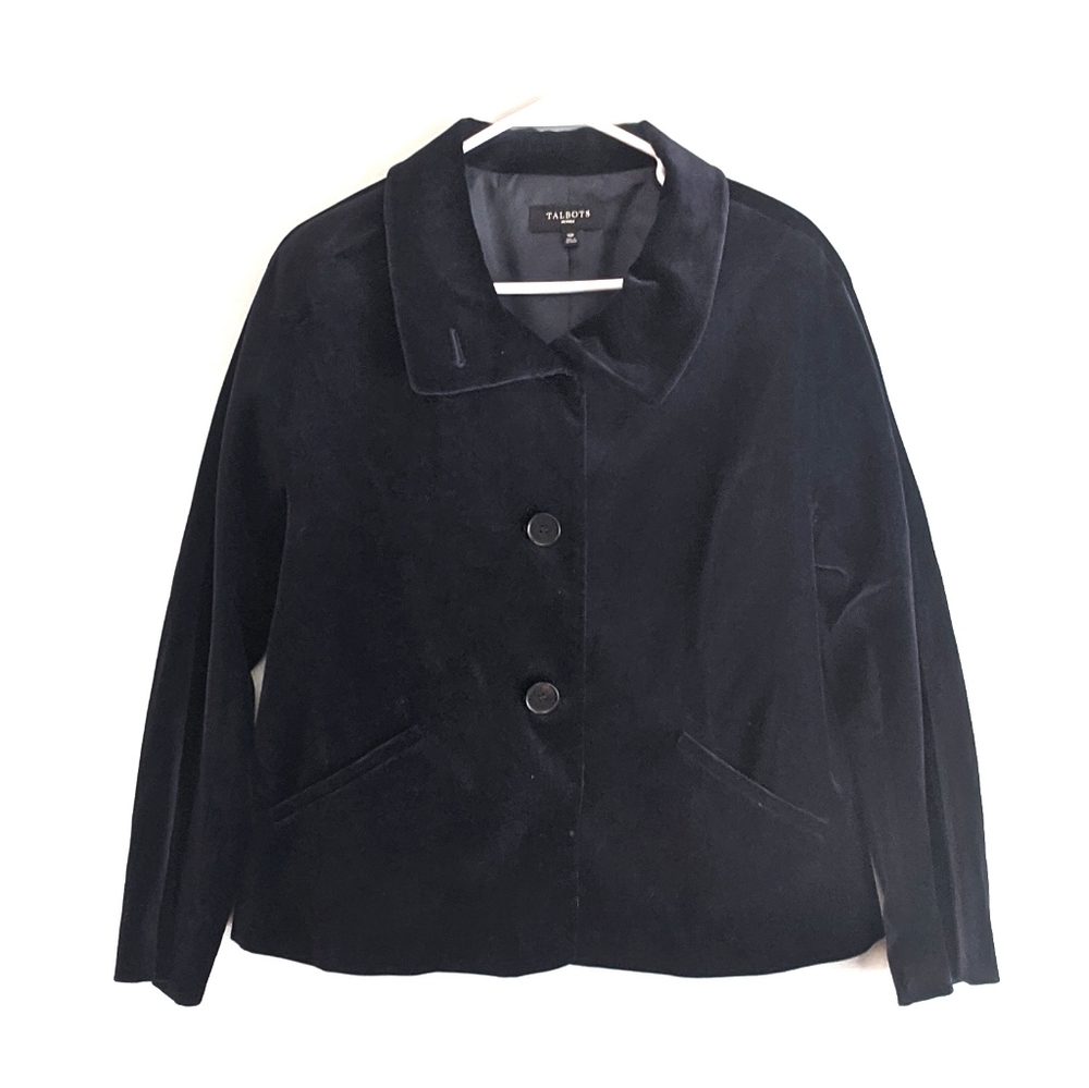 Talbots Velvet Blazer Jacket 10 Petite Navy